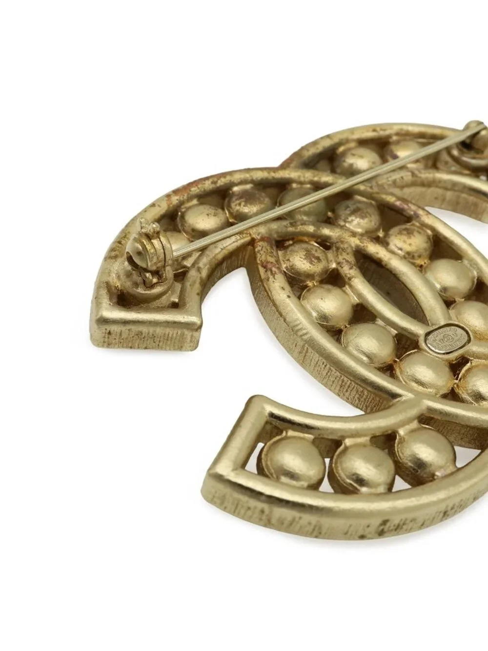 Chanel CC Logo Jumbo CC Brooch Faux Pearl Bijou Rhinestone Gold Plated